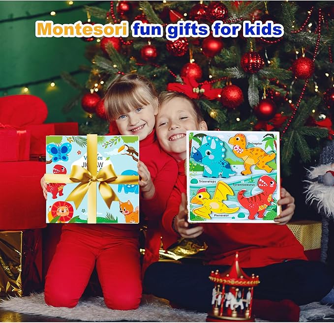 Wooden Jumbo Base Dinosaur Puzzle1-3, Dinosaurs Toys for 2 3 Years Old Boy Girls,Toddler Toys Ages 2-4,Dino Gifts for Boys