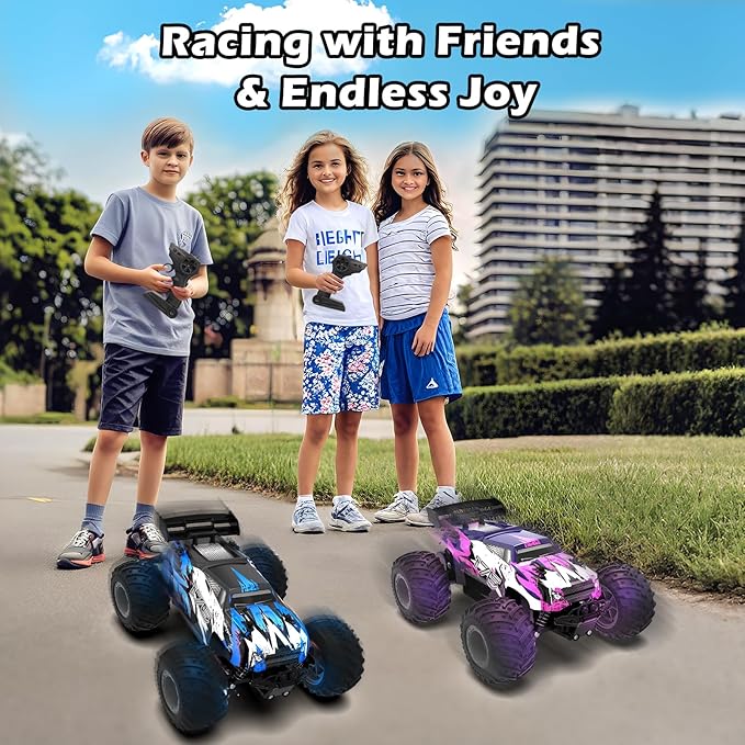 Sjpzwcrl Rechargeable Remote Control Car Toys: - Hand Controlled Monster Truck for Boy Electric Rock Crawler Toys with Colorful RC Car Body Lights and Headlights Birthday Gift for Kids