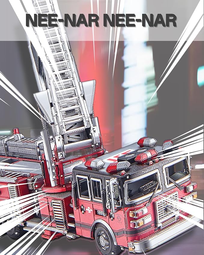 Piececool 3D Metal Puzzles for Adults, Ladder Truck Fire Engine Model Kits Building, Challenge to Assemble DIY Craft Kits, Best Birthday Christams Gifts - 354 Pcs