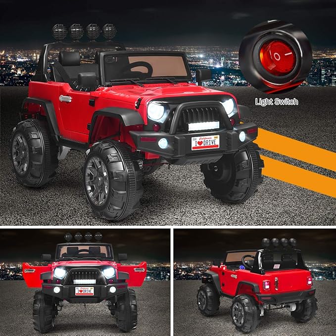 Costzon Ride on Car, 12V Battery Powered Electric Vehicle w/Parent Remote Control, Spring Suspension, Storage, 3 Speeds, LED Light, MP3, Music, USB & AUX Port, Electric Car for Kids (Red)