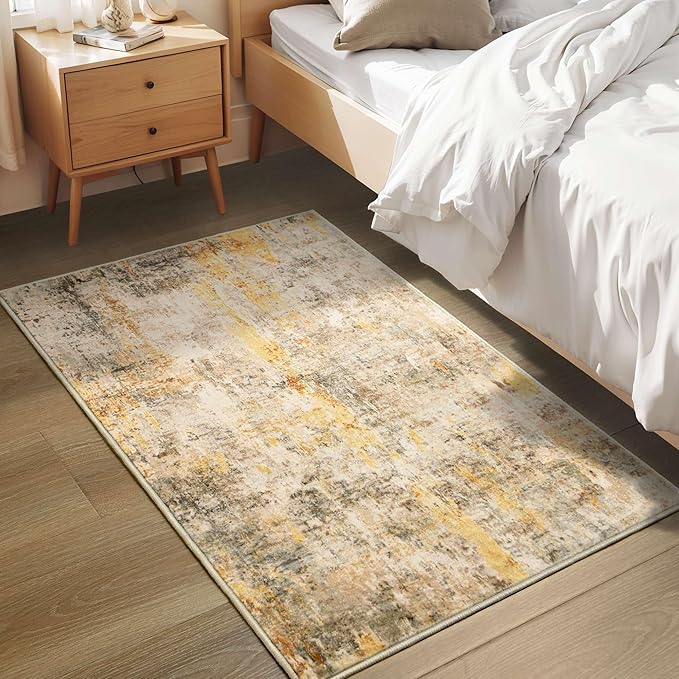 Entrance Rugs Indoor 2x3 Beige Entry Rug Washable Abstract Small Area Rug Non-Slip Low Pile Light Tan Throw Rugs for Entryway, Kitchen Floor, Front Door Indoor Door Mat, Bedroom Bedside