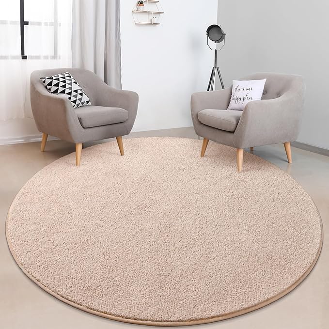 FlyDOIT Round Area Rugs for Bedroom Living Room, 4x4 Ivory Super Soft Comfy Thickened Memory-Foam Indoor Circle Carpets, Modern Aesthetic Minimalist Carpet for Boys Girls Adults Nursery Home Décor