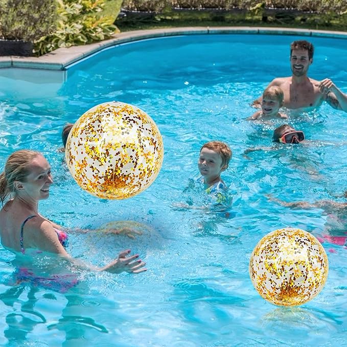 12 Pack Inflatable Beach Balls Bulk 16" Glitters Pool Toys Balls for Pool, Beach, Summer Pool Party - Swimming Pool Game Water Beach Toys Kid Party Favor Decorations Summer Blow Up Beach Ball