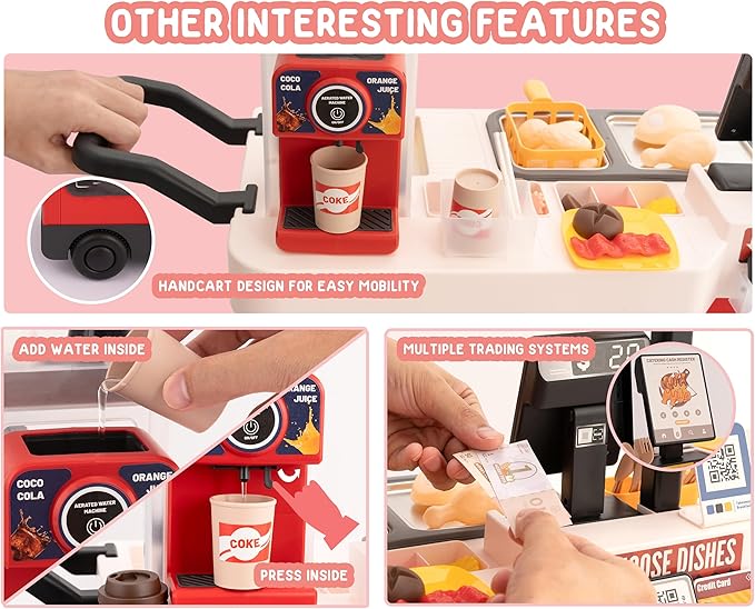 Kids Interactive Kitchen Play Set With 82 Toys, Realistic Sound Effects, and Simulated Functionality - Suitable for Toddlers (Red)