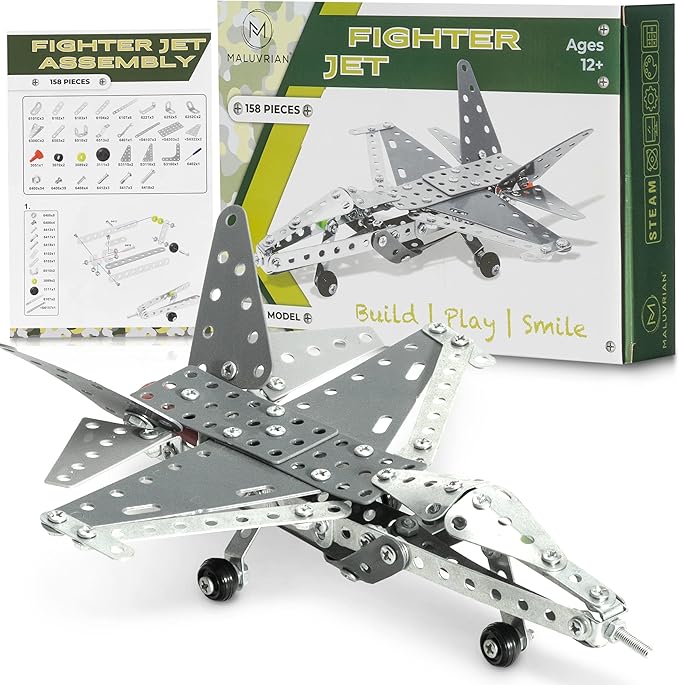 Erector Set Fighter Jet for Boys - Girls | Metal Model Airplane Kit for Adults Teens and Advanced Kids | Stem Toy | Educational and Engineering | 158 pcs