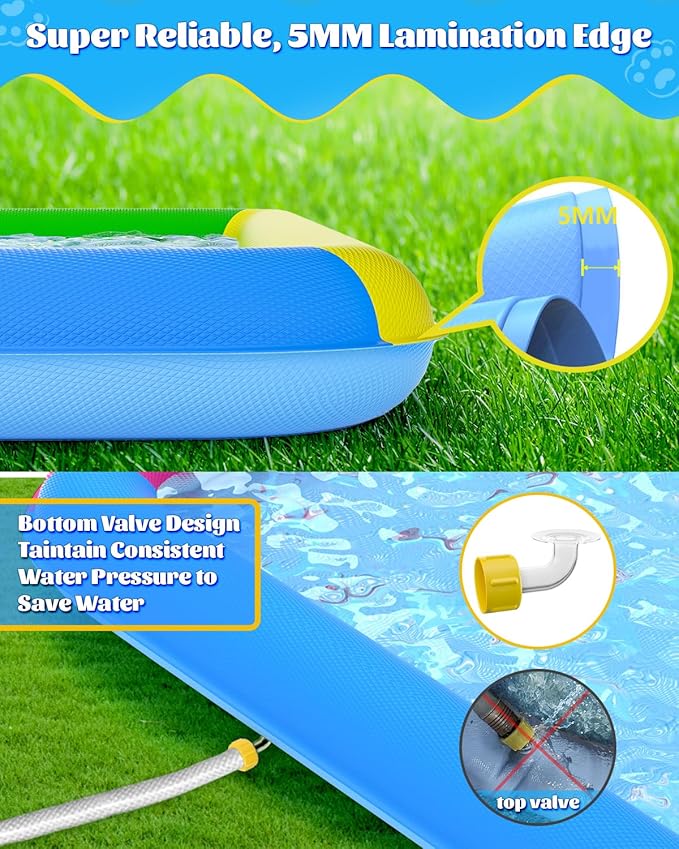 Splash Pad, 97"- 72" Non-Slip Splash Pad for Kids and Dogs, Thickened Durable Square Dog Pool with Sprinkler Summer Outdoor Water Toys for Toddler Girls Boys Children Pet (Colorful)