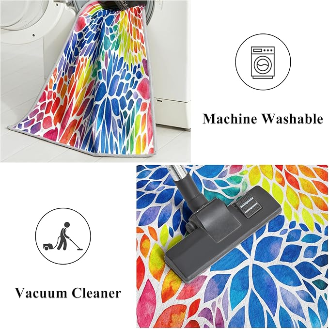 Abstract Colorful Hallway Runner Rugs, 2x6 Rug Modern Rainbow Dahlia Floral Rugs Multicolor Area Rugs, Non-Slip Machine Washable Floor Carpet for Kitchen Entryway Living Room Laundry Office