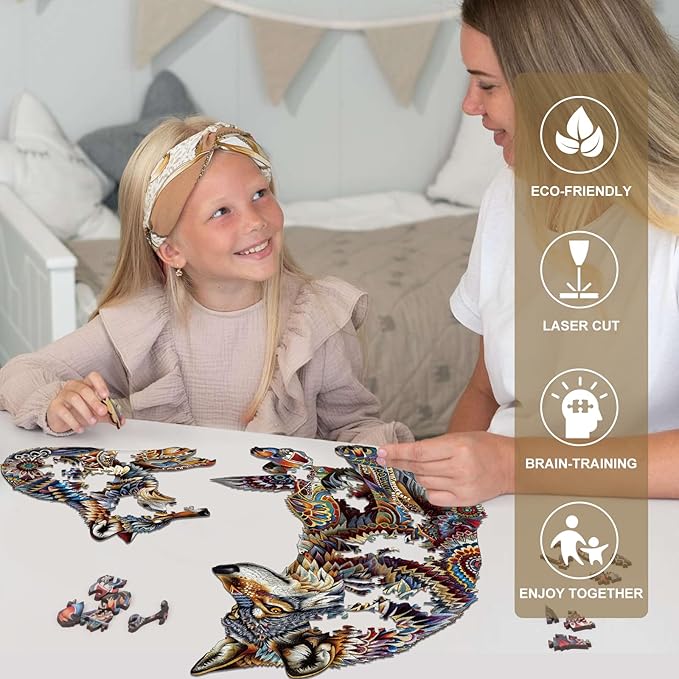 Wolf Family 500 Pieces Wooden Jigsaw Puzzles for Adults with Unique Irregular Shape Fun Challenging Animal Puzzles for Kids and Couples on Birthday,Children’s Day,Christmas 17.5"x18"