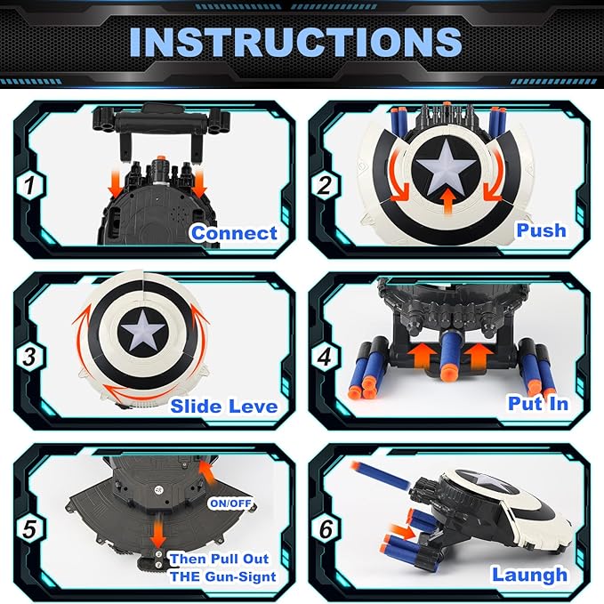 Shield Dart-Blasting Toys for Guns-Toys for Superhero 6 7 8 9+ Year Old Boys,Kids Roleplay Toy with Lights, with 30 Darts