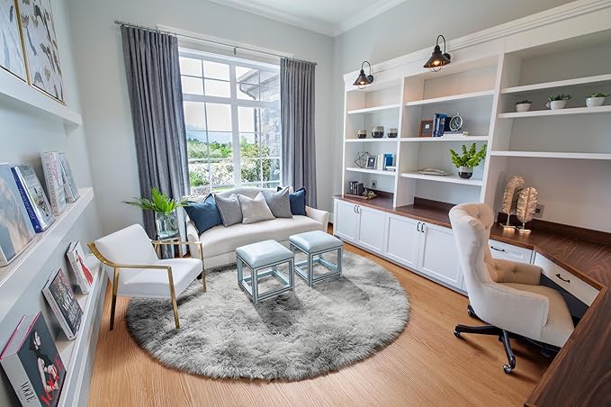 ONASAR Tie-Dyed Light Grey Round Area Rugs 6ft, Ultra Soft Bedroom Circle Rug for Kids Girls Boys Teen Room, Fluffy Plush Shaggy Carpet Floor Mats for Dorm Nursery Living Room Playroom Home Decor