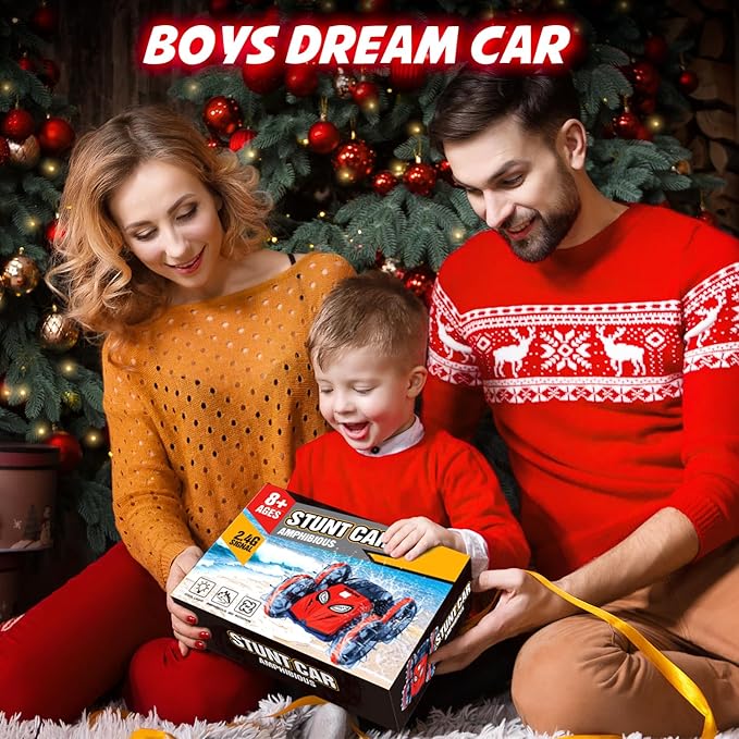 Amphibious RC Monster Truck - 2.4GHz 4WD 360Rotating All Terrain Waterproof RC Car Boat for 8-12 Year Old Boys