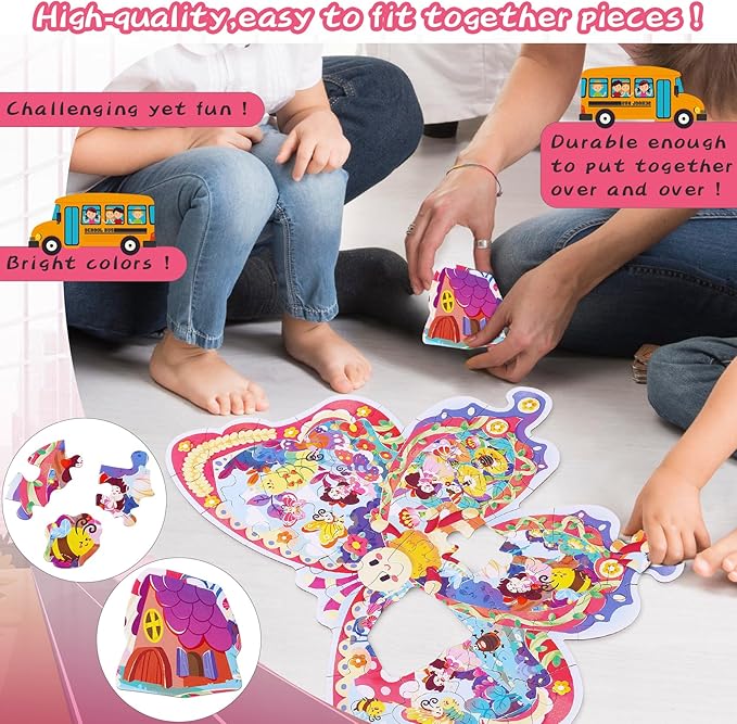 Puzzles for Kids Ages 4-8,52 Piece Unique Large Irregular Animal Shaped Art Puzzle,Floor Puzzles for Kids Ages 3 4 5 6 7 8,Educational Toy Gift Jigsaw Puzzles for Boys Girls (Butterfly Wonderland)