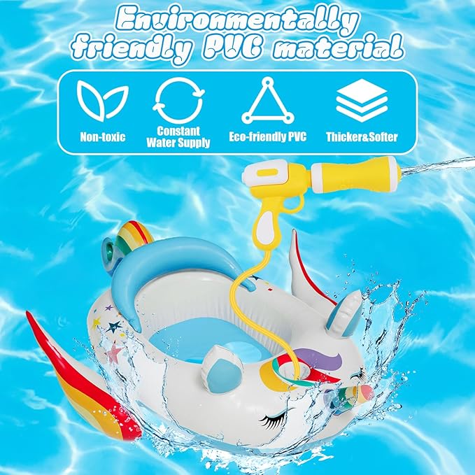 Kids Inflatable Pool Float with Integrated Squirt Gun,Fun Ride,on Float for Toddlers(Ages 3-8), Exciting Swimming Pool Toy for Boys and Girls