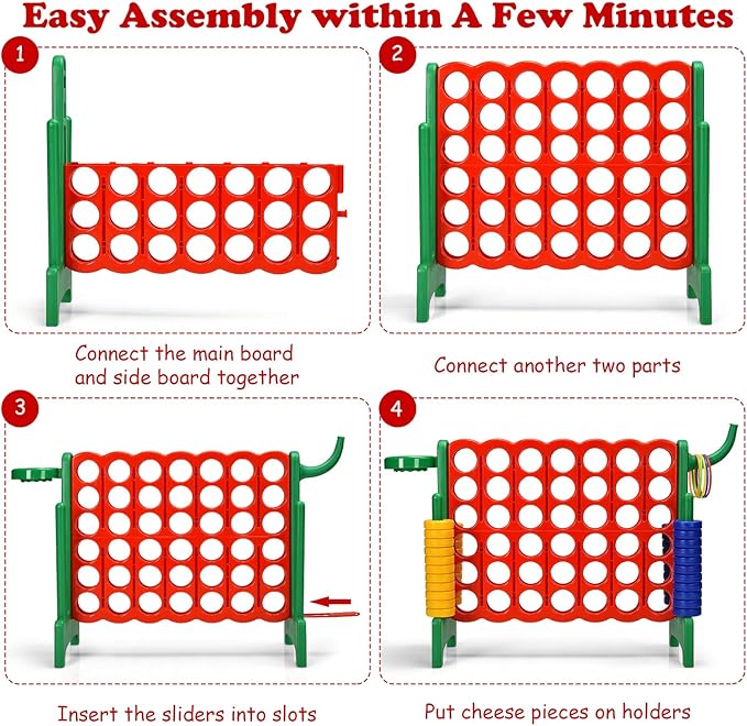 Costzon Giant 4-in-A-Row, Jumbo 4-to-Score Giant Game w/Basketball Hoop, Ring Toss, Quick-Release Slider, 42 Jumbo Rings, Indoor Outdoor Family Connect Game for Kids & Adults, Backyard Games, Green