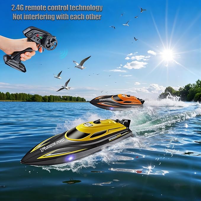 RC Boat with 2 Rechargeable Battery, 20+ MPH Fast Remote Control Boat for Pools and Lakes, 2.4G RC Boats Pool Toys for Adults and Kid (812-Orange)