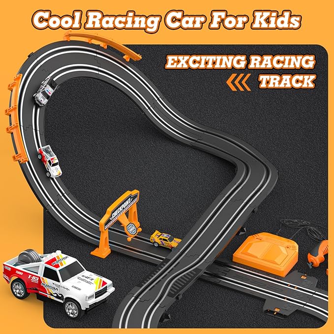 Slot Car Race Track Sets with 1:64 High-Speed Slot Cars, Battery or Electric Car Track, Dual Racing Game Lap Counter Circular Slope Track, Gifts Toys for Boys Kids Age 6 7 8-12