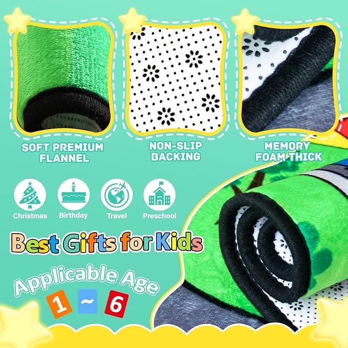 Kids Rug, Car Carpet for Kids' Toy Cars, 4x6 Ft Dinosaur Rug, Dino Safari Road Rugs for Playroom, Educational Learning & Game Area Playmat Carpet for Kid