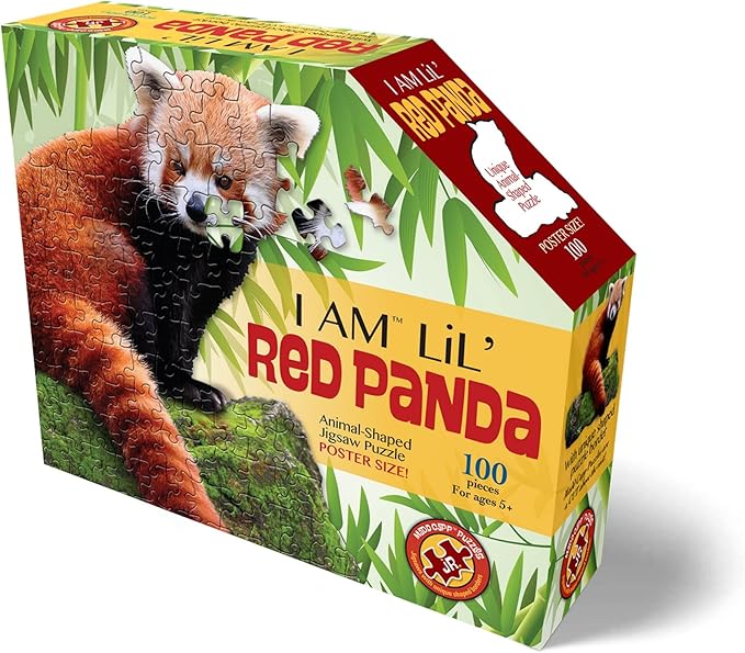 Madd Capp Puzzles Jr. - I AM Lil’ Red Panda - 100 Pieces - Animal Shaped Jigsaw Puzzle