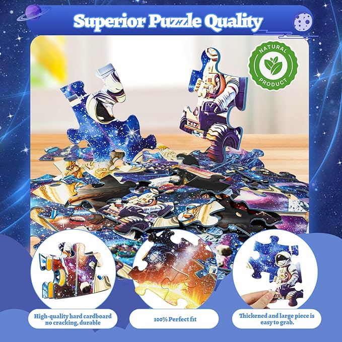 Glow in The Dark Solar System Jigsaw Puzzles for Kids Ages 4-8, 70 Pieces Kids Space Planet Floor Puzzle Toys Ages 8-10, Large Round Educational Puzzle Toys Gifts for Boys Girls Children