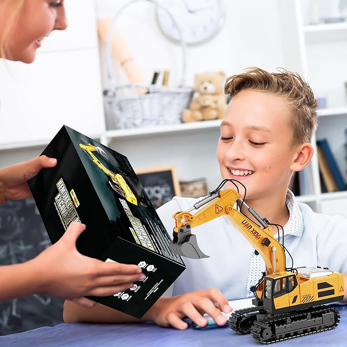 Remote Control Excavator, 12 Channel RC Excavator Construction Toys for Boy with Light&Sounds&Shovel, 680-degree Turn RC Digger Christmas Birthday Gifts for Boys Girls Kids Age 6 7 8-12 Year Old