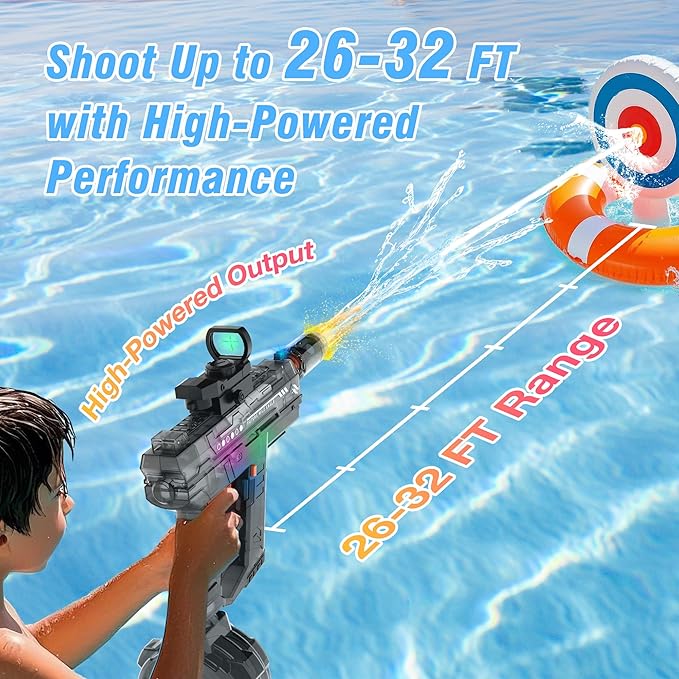 Electric Water Guns for Adults & Kids,Realistic Automatic Water Gun with 26-32 FT Long Range,800ml Large Water Tank,Splash-Resistant Design,Summer Outdoor Pool Beach Toy for Backyard Games(2 Pack)