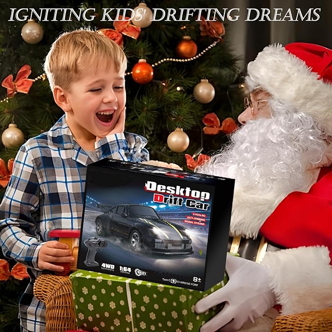 RC Drift Car, 1/64 Scale Mini Drift Cars, 2.4GHz Adjustable Throttle High Speed Remote Control Car, RTR 4WD Fast RC Cars with Lights, Hobby Race Vehicle Toy Birthday Gift for Kids, Boys, Girls, Adults