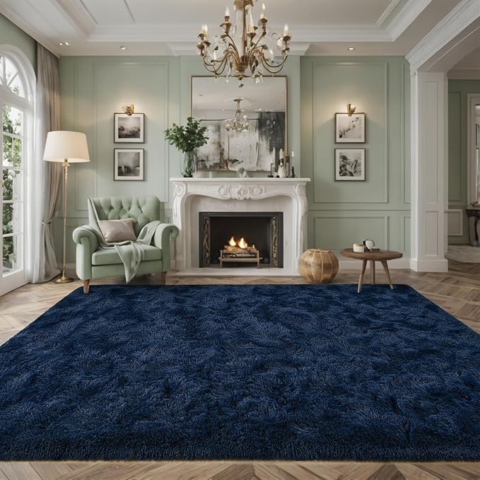 Nuttumico Large Fluffy Shag Area Rug for Living Room, 6x9 ft Navy Blue Fuzzy Plush Rugs for Kids Girls Boys Room, Nursery Dorm Room, Office, Luxury Home Decor