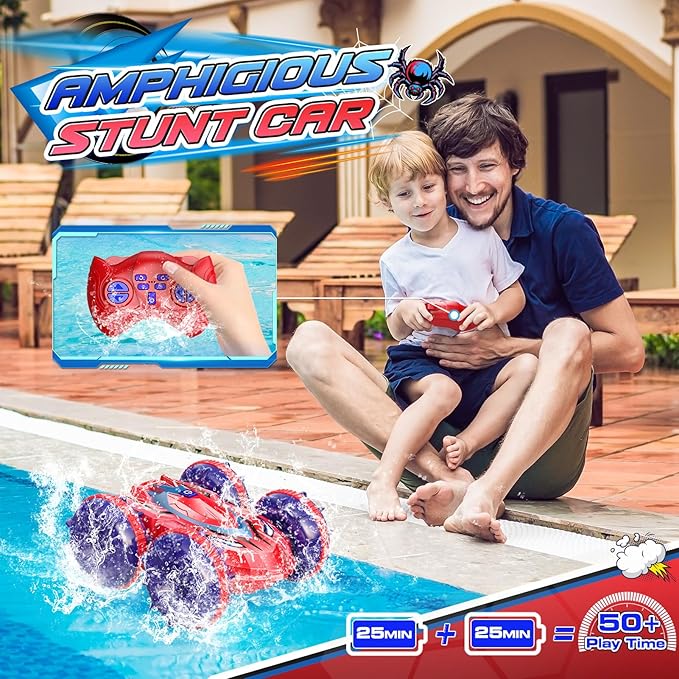 Amphibious Remote Control Car Boat,2.4GHz Waterproof RC Stunt Car with LED Lights 360°Rotation All Terrain Water Beach Pool Toys for Kids RC Car Toys for 3 4 5 6 7 8-12 Years Old Boys Girls
