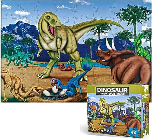 Jumbo Floor Puzzle for Kids, Dinosaur Puzzle for Kids Ages 4-8, 48pcs Jigsaw Puzzle for Toddlers 3-5 Year Old, Preschool Learning & Education Toys, Great Gift for Children (Dinosaur-Overlord)