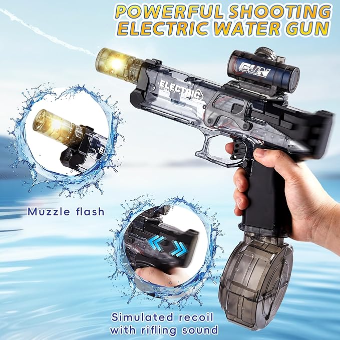 Electric Water Gun with LED Light & Recoil Effect,500CC High Capacity Automatic Squirt Guns,Up to 32 FT Range for Swimming Pool Party Beach,Outdoor Activity for Adults & Kids(Black)