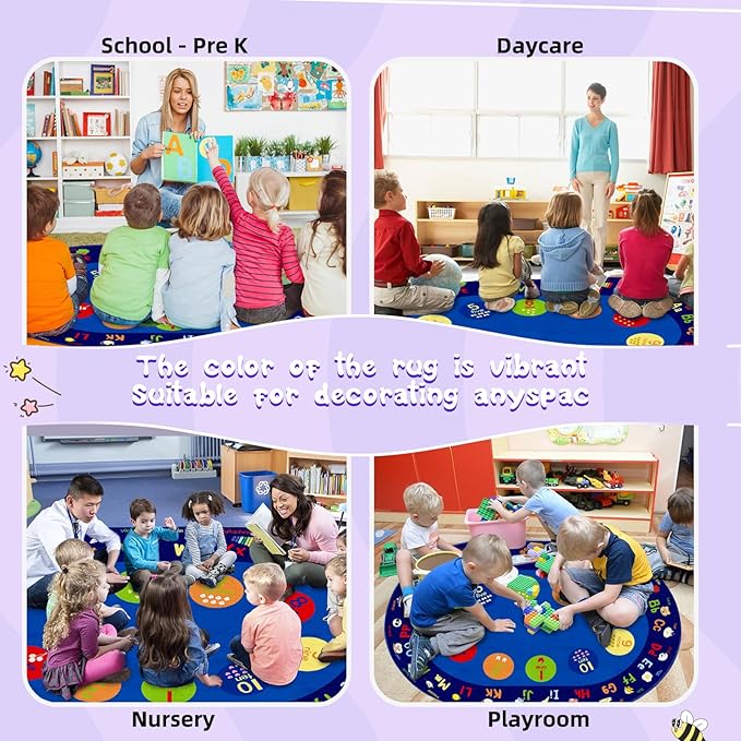 ABC Alphabet Numbers Classroom Rug, 6ft × 9ft Large Oval Preschool Rugs, Kids Carpet for Playroom Daycare Room Play Area Bedroom Living Room, Toddler Early Learning Carpets