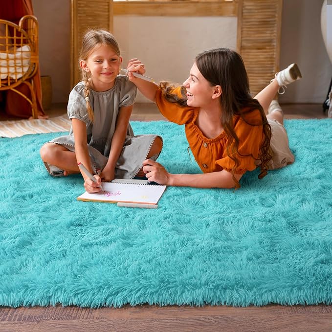 Super Fluffy Area Rug for Bedroom, Modern Shag Blue Area Rugs, Soft Plush Small Carpet for Kids,Girls Boys and Teens Decorations for Living Room Dorm Nursery Classroom, 9x12 Feet