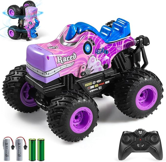 Remote Control Car, 2.4Ghz All Terrain Pony Monster Truck Toys, RC Truck with Music, 3 Lighting Effects, 360 Stunt Capable, All Included Ready to Run, Toy Gifts for Boys and Girls (Pink)