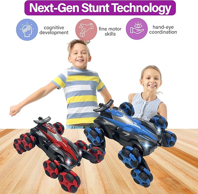 Gesture Sensing RC Stunt Car - Remote Control Car Toys with Lights Music Spray - 8WD 360° RC Cars - Best Gift for Kids for All Ages (Red)