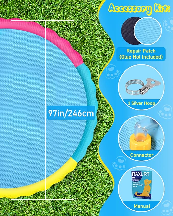 Splash Pad, 97 Inch Splash Sprinkler Pad for Kids Dogs Thickened Durable Dog Pool Bath Pool Pet Summer Outdoor Water Toys, Colorful