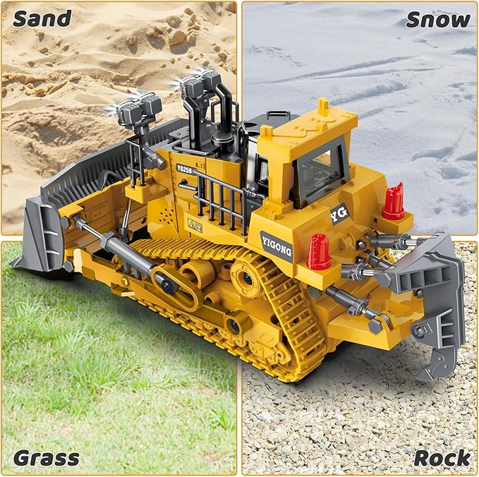 Rc Bulldozer Toys - Remote Control Bulldozer Construction Vehicles Trucks Toys for Boys Kids Age 7 8-12 - Metal Remote Control Electric Tractor Loader Toys with Light and Sound - Birthday Gift