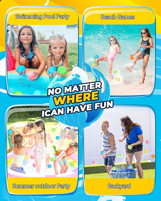 SOPPYCID 20PCS Reusable Water Balloons, Pool Beach Toys for Kids, Summer Fun Outdoor Water Toys Games for Kids Adults Outside Play, Backyard Swimming Pool Party Supplies