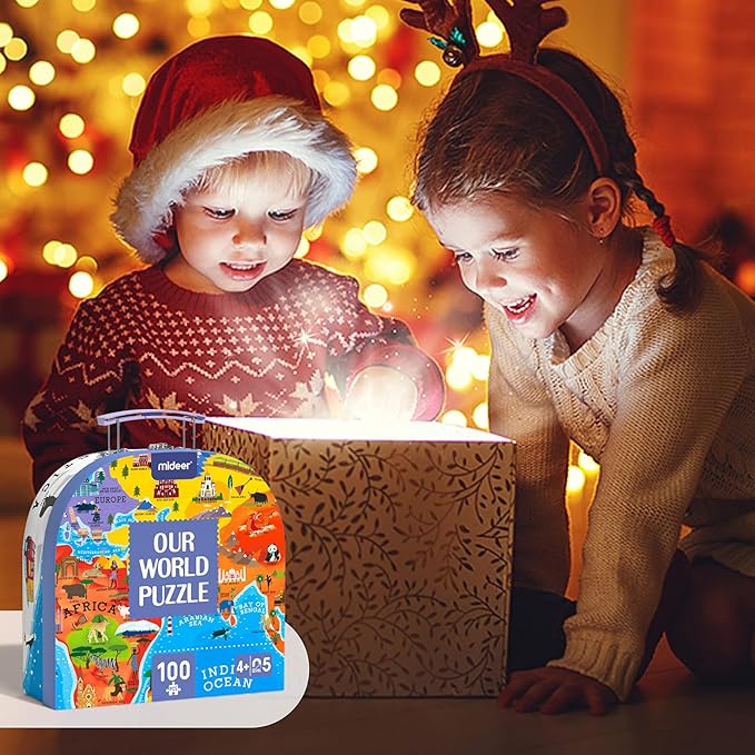 Mideer Floor Puzzle for Kids 4-8, 100 Piece World Map Jigsaw Puzzle with Continents, Geography Educational Toys for Boys and Girls, Globe Atlas Puzzle Maps Preschool Learning Game for Kids Ages 4-6