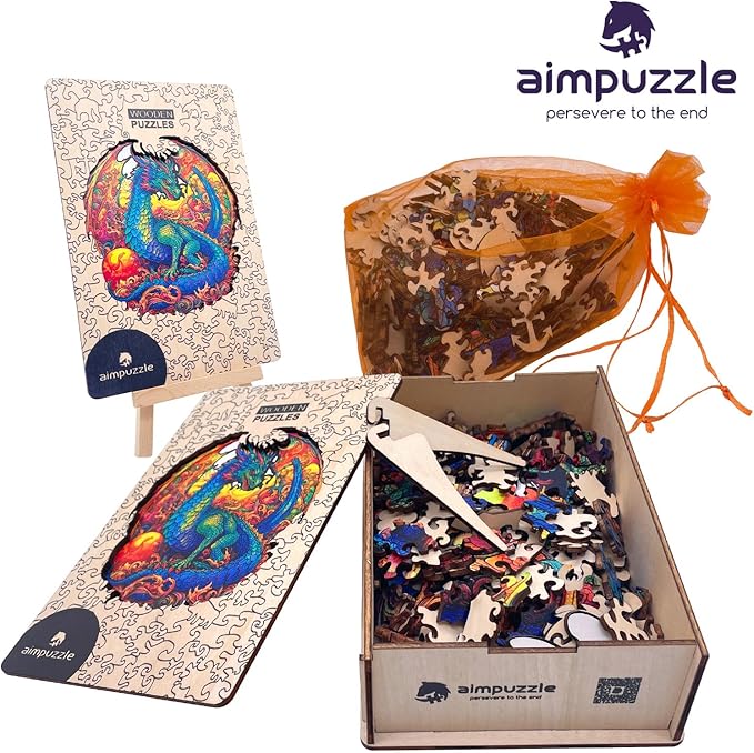 Dragon Wooden Puzzles for Adults Kids, Unique Animal Shaped Cool Wooden Jigsaw Puzzles, Premium Box Wood Cut Puzzles for Teens, Best Family Ideas (L-11.8 * 11.2 in-229pcs)