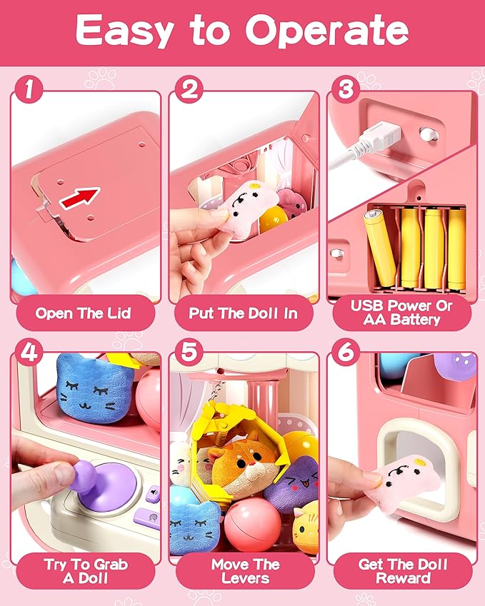 Claw Machine for Kids, Mini Vending Machine with Music, Prize Dispenser Toys for Girls and Boys, Electronic Claw Game Machine for Party Birthdays, Includes 35 Mini Toys (Small)