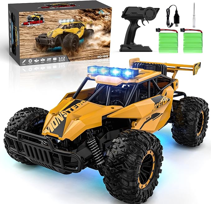 BLUEJAY Remote Control Car for Boys, RC Cars, 1:12 Monster RC Truck Off Road with LED Headlight and Rechargeable Battery Gifts for Adults Boys 8-12