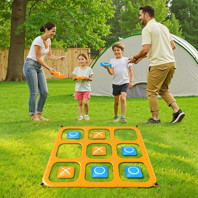 JOSEN Sprinkler for Kids, 60" x 60" Outdoor Water Play Splash Pad with Tic Tac Toe Game for Kids & Adults - Summer Backyard Fun, Giant Sprinkler Water Toy for Family Parties - Orange