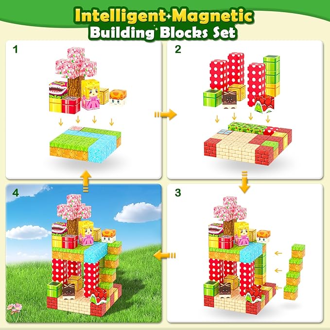 Magnetic Blocks - Build Mine Magnet World Magic Teleport Pipes Set, 1'' Magnetic Building Blocks Toddler Creative Kids Toys, STEM Sensory Outdoor Toys for 3+ Year Old Boys & Girls