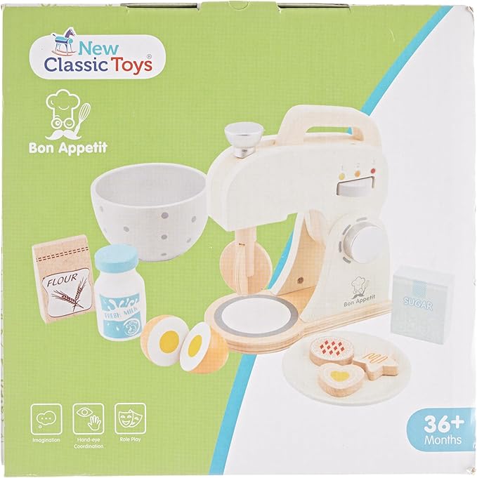 New Classic Toys Wooden Mixer Set Pretend Play Toy for Kids Cooking Simulation Educational Toys and Color Perception Toy for Preschool Age Toddlers Boys Girls , Red,White