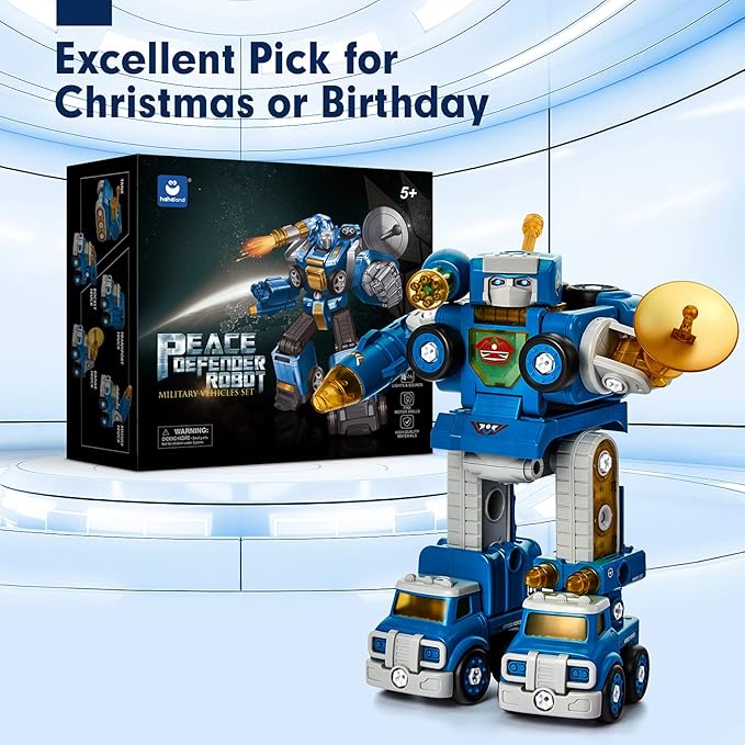 hahaland 5 Year Old Boy Birthday Gift - STEM Toys for Ages 5-7 - Toy for 5 Year Old - 5 in 1 Take Apart Trucks Transform to Robot - 6 Year Old Gifts Ideas - Boys Toys Age 4-6 Kids Construction Toys