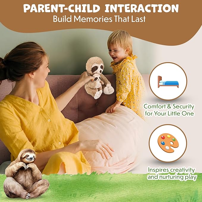 Mom and Baby Stuffed Animals for Boys & Girls, Safari Baby Shower Decorations, Nursery Decor, Zoo Animals for Toddlers, Quality Realistic Toys for Kids, Cute, Soft, Huggable, Squeezable (9.5" Sloth)