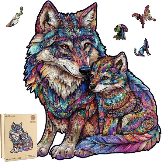 Wooden Puzzles for Adults, Wolf Family Jigsaw Puzzles 500 Pieces, 17.3x14.9in, Unique Shaped Cool Animal Wood Adult Puzzle, Best Gifts for Adults and Kids Family Game