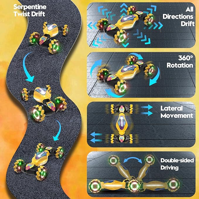 Gesture RC Car - Gesture Sensing RC Stunt Car Toys for Boys Girls Aged 6-12, 2.4GHz 4WD Hand-Controlled Remote Control Twist Car with Lights Music - Best Birthday Gifts for Kids