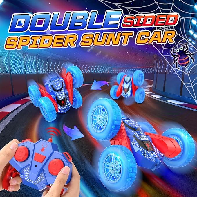 NQD Spider Remote Control Car- Double Sided 360°Rotate RC Stunt Car with Wheel Lights, 4WD Off-Road RC Cars 2.4Ghz Indoor/Outdoor Rechargeable Toy Car for Boys Age 4-7 8-12 Birthday Xmas Gift