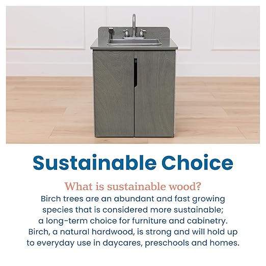 ECR4Kids Play Kitchen Sink, Wooden Playset, Grey Wash